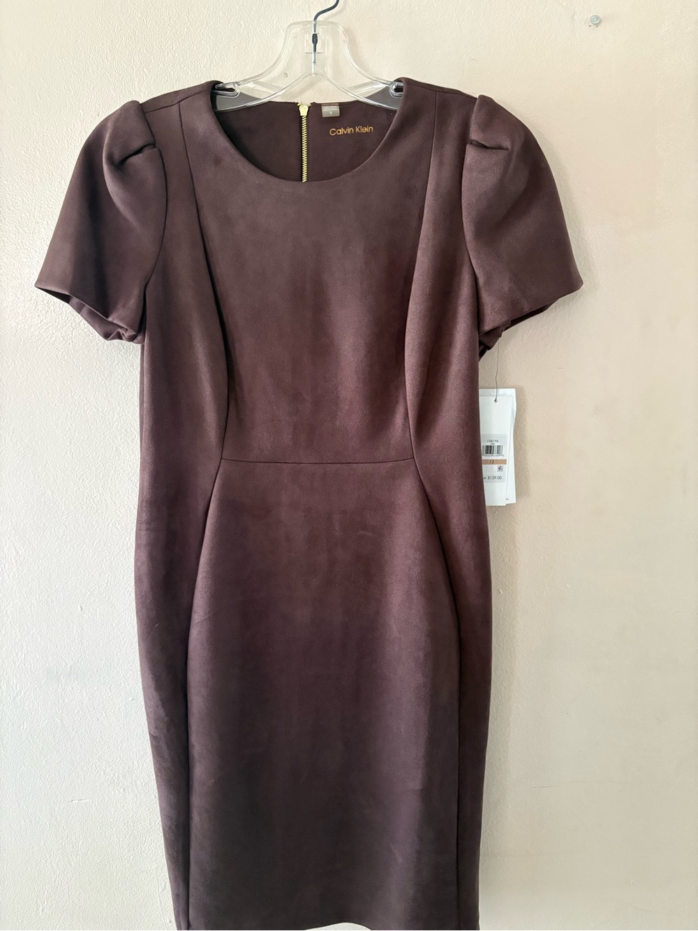 Calvin Klein Brown Short Puff Sleeve Sheath Midi Dress